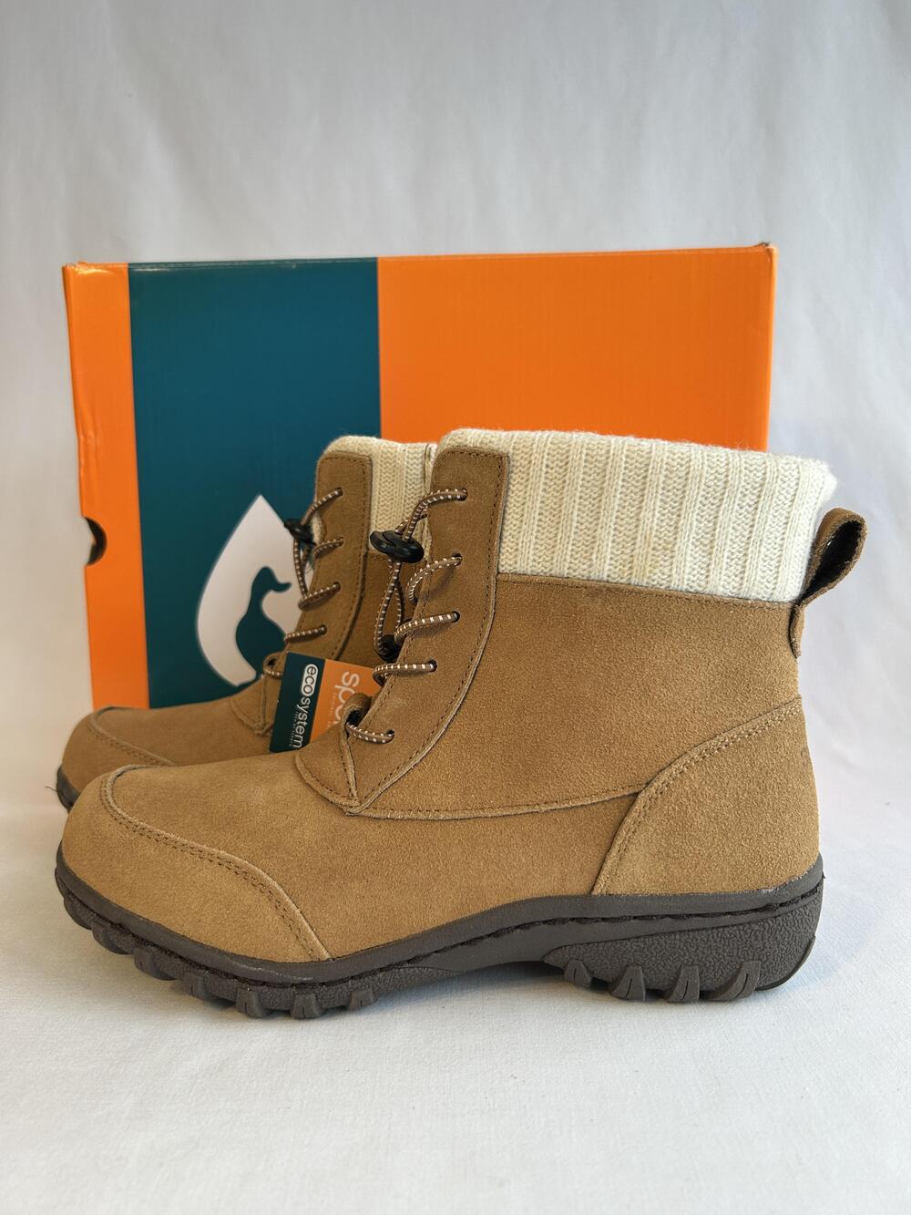 Sporto Boots Womens Size 8 Camel Thermolite Water Resistant Knit Cuff Defect
